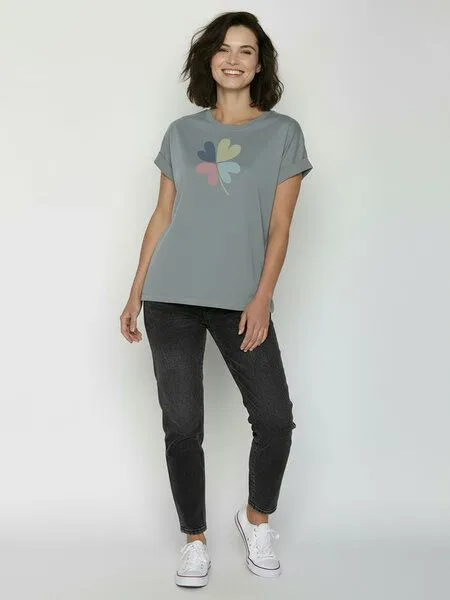 GreenBomb GREENBOMB Clover Loony - Sportliches T-Shirt aus Bio-Baumwolle mit Rollup Sleeve / hochwertiger Print / GOTS / Fair & Vegan, Grau (fogstone), – Produktbild 3 von 4