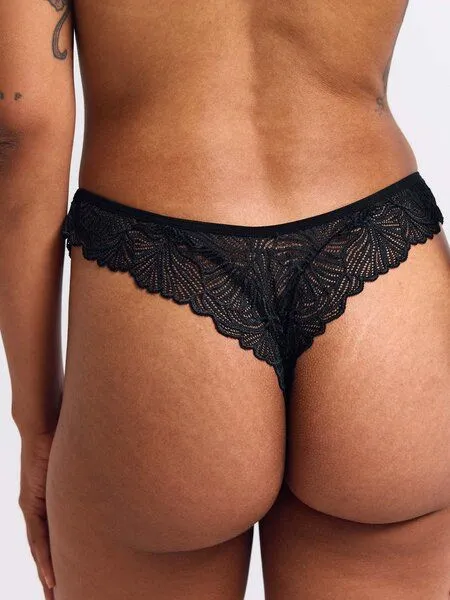 erlich textil erlich textil Fluid Lace Brazil String mit Spitze aus recyceltem Polyamid, Schwarz, – Produktbild 2 von 5