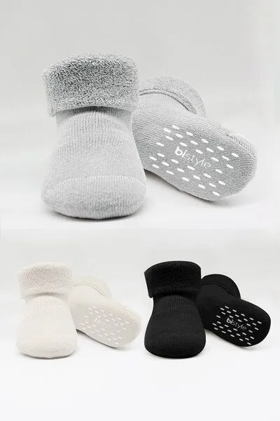 bistyle bistyle Kurzsocken (3er Pack), Frottee-Innen ABS Anti-Rutsch;Plüsch;GOTS, Braun-beige-gelb, – Produktbild 1 von 4