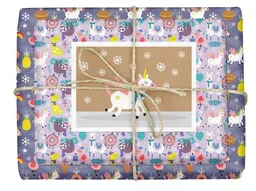 dabelino dabelino Geschenkpapier Set: Weihnachten "Einhorn/ Lama/ Faultier": 4x Bögen + 1x Weihnachtskarte (für Kinder) – Produktbild 1 von 1