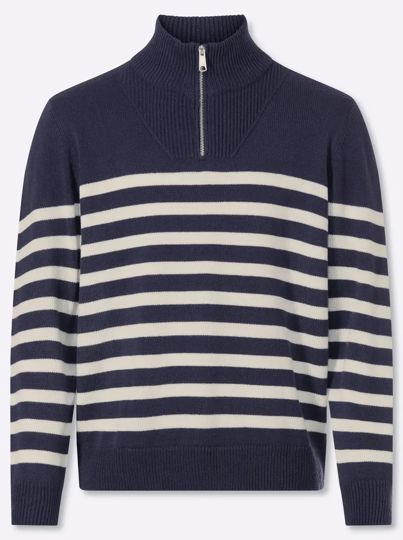 marco donati Langarm-Pullover marine-ecru-gestreift, Marine-ecru-gestreift, – Produktbild 1 von 2