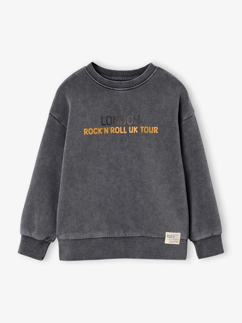 Vertbaudet Jungen Sweatshirt in Used-Look Rock-N-Roll UK Tour, Schiefergrau, – Produktbild 2 von 4