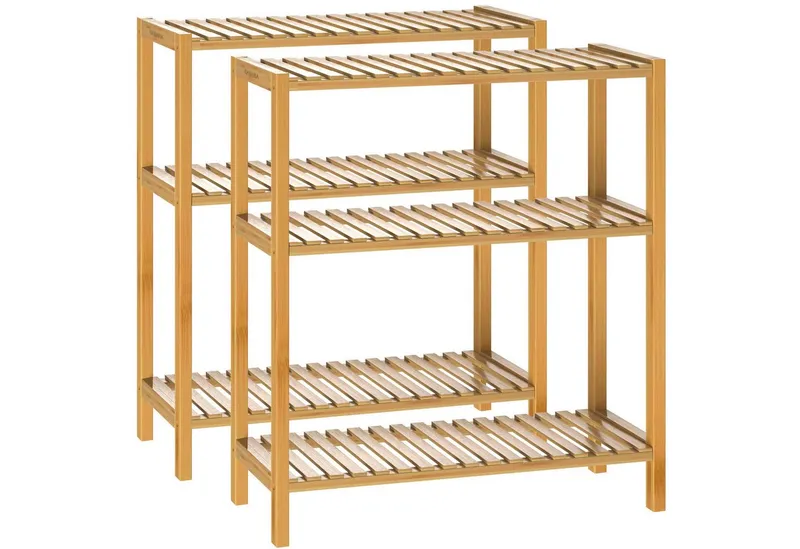 Casaria® Casaria® Standregal, Regal Stehend Holz 3 Ablagen 30kg Belastbar Schmal Küche Klarlack, Braun, – Produktbild 1 von 5