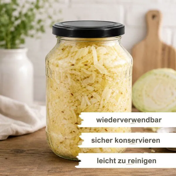 mikken mikken 2 Einmachgläser 2650 ml mit Deckel (TO100), Schwarz, – Produktbild 2 von 4