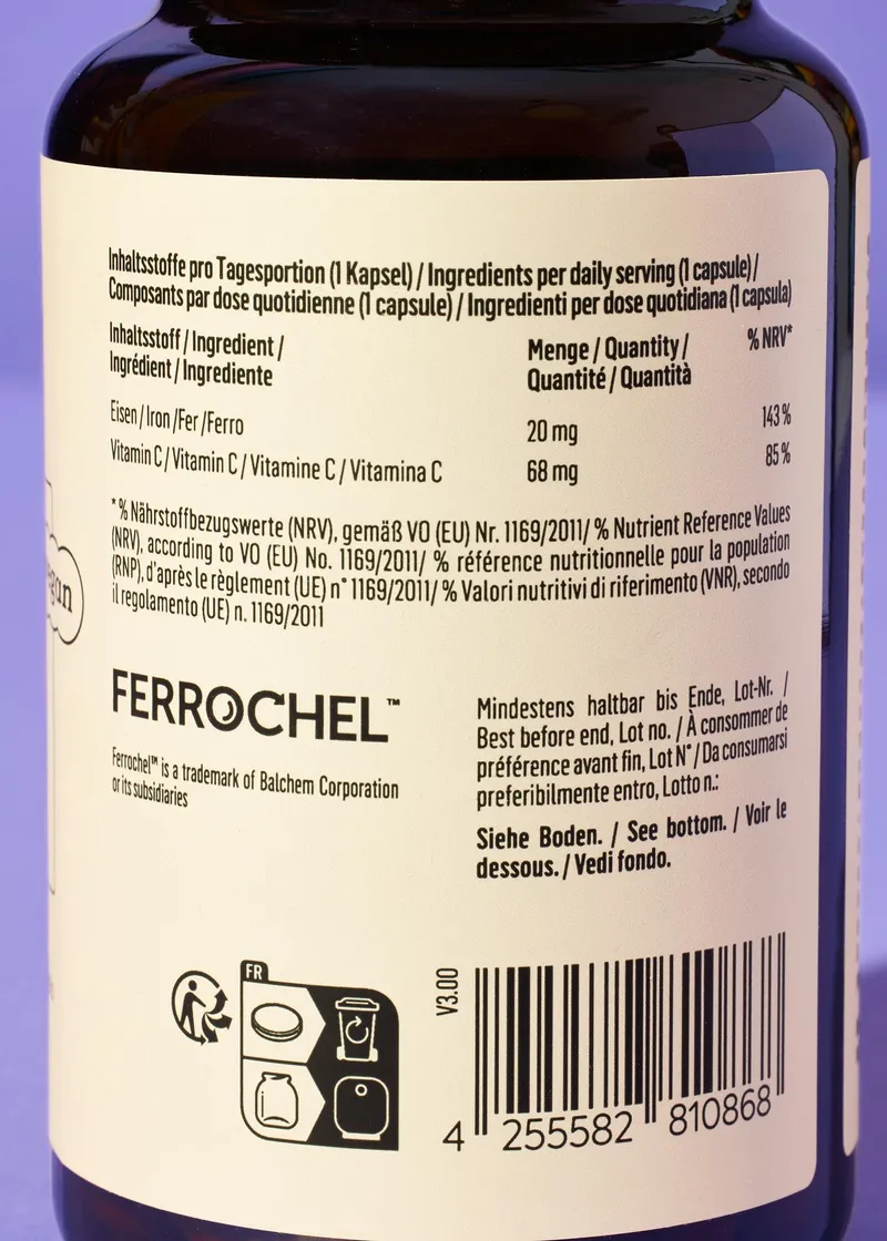 KoRo Eisenbisglycinat + Vitamin C aus Acerola Kapseln 180 Stück – Produktbild 4 von 5