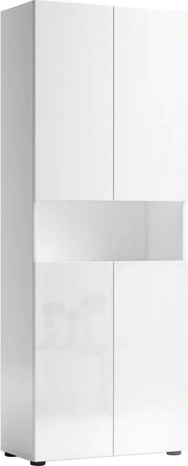 welltime Hochschrank MISTER, Hochschrank mit 6 geschlossenen und 1 offenen Fach Made in Italy,Hochglanz lackiert, Höhe 180 cm, mit Soft-Close Funktion, Weiß, – Produktbild 2 von 5