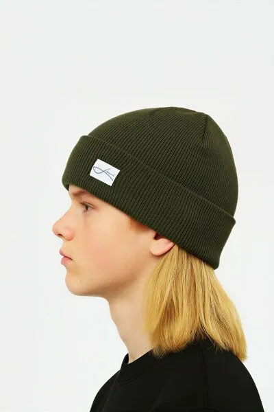 Lou-i Lou-i Kindermütze mit Umschlag Merinowolle Beanie, Olivgrün, – Produktbild 2 von 3