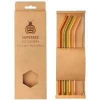 SuperBee SuperBee Wiederverwendbare Glasstrohalme aus Borosilikatglas – 4er-Set mit Reinigungsbürste – Produktbild 1 von 1