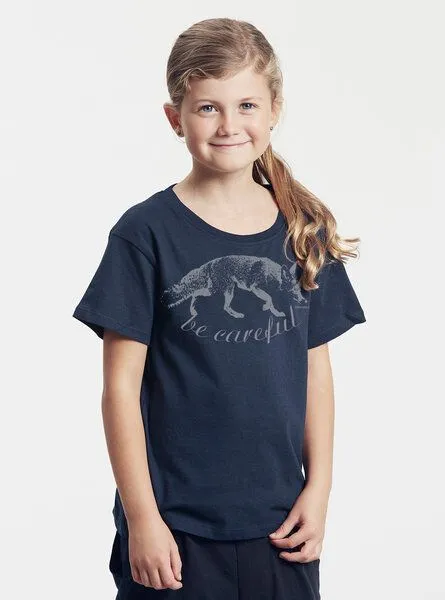 Peaces.bio - handbedruckte Biomode Peaces.bio - handbedruckte Biomode Bio-Kinder T-Shirt Be Careful, Navy, – Produktbild 3 von 3