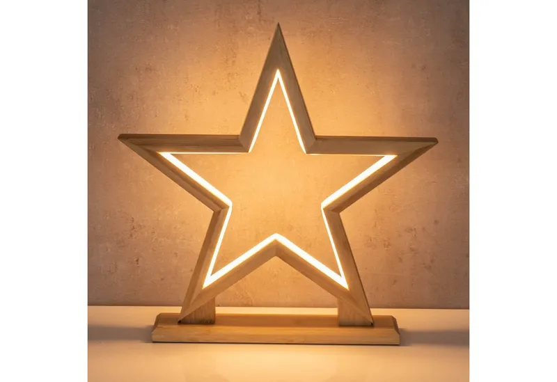 Levandeo® LED Stern, LED Stern Holz H33cm Tischlampe Bambus Weihnachten Dekoleuchte – Produktbild 5 von 5