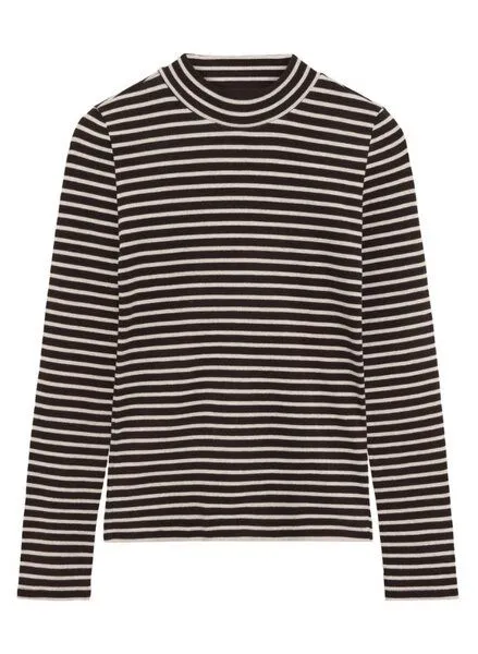 KnowledgeCotton Apparel KnowledgeCotton Apparel Langarmshirt - Rib high neck long sleeved - aus Bio-Baumwolle, Gestreift (stripe-brown), – Produktbild 1 von 3