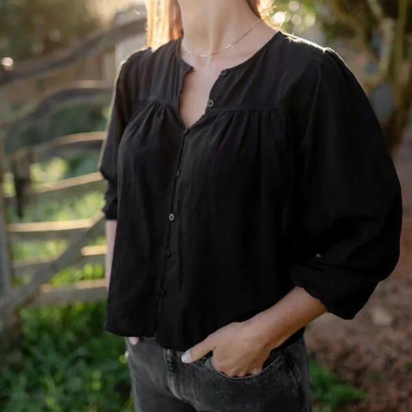 NORDLICHT NORDLICHT Jacquard Boho Bluse Birga, Schwarz, – Produktbild 4 von 4