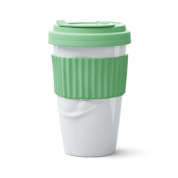 FIFTYEIGHT PRODUCTS FIFTYEIGHT PRODUCTS Porzellan-To-Go-Becher „Lecker“ (400 ml), Mint, – Produktbild 2 von 4
