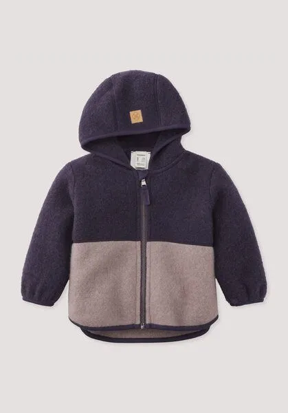 hessnatur hessnatur Wollfleece Jacke Colourblock aus reiner Bio-Merinowolle, Dunkle traube, – Produktbild 1 von 3