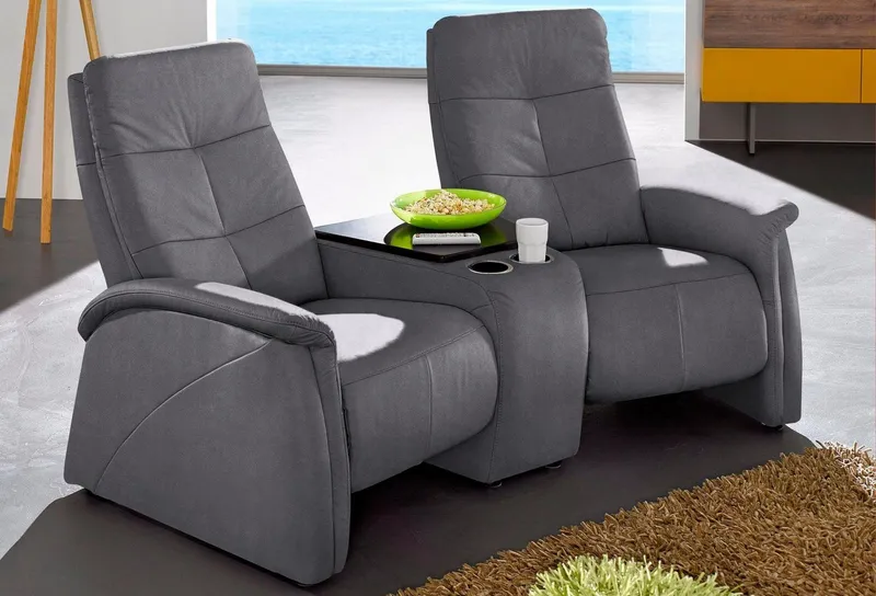 exxpo - sofa fashion 2-Sitzer Tivoli, Kinosofa, bequem, mit Staufach, Relaxfunktion, mit Relaxfunktion, integrierter Tischablage und Stauraumfach, Grau, – Produktbild 2 von 3