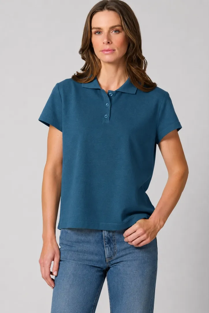 HempAge Hempage Damen vegan Polohemd Reef Blaugrün, Blau, – Produktbild 2 von 2