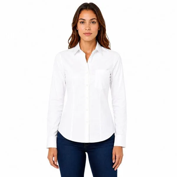 Bruno Barella Bruno Barella Damen Business Hemdbluse aus ägäischer Bio-Baumwolle – Regular Fit mit Brusttasche, Weiss, – Produktbild 1 von 4