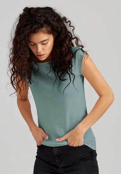 THOKKTHOKK ThokkThokk TT01 Cap Sleeve T-Shirt Damen (GOTS, vegan, Bio-Baumwolle), Green blue (grün-blau), – Produktbild 3 von 7