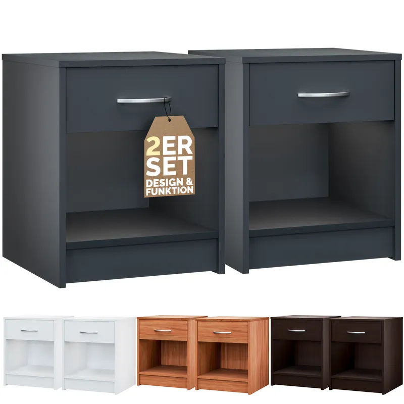 Casaria® Nachttisch Hamburg 2er-Set Anthrazit 50x40x35cm – Produktbild 1 von 2