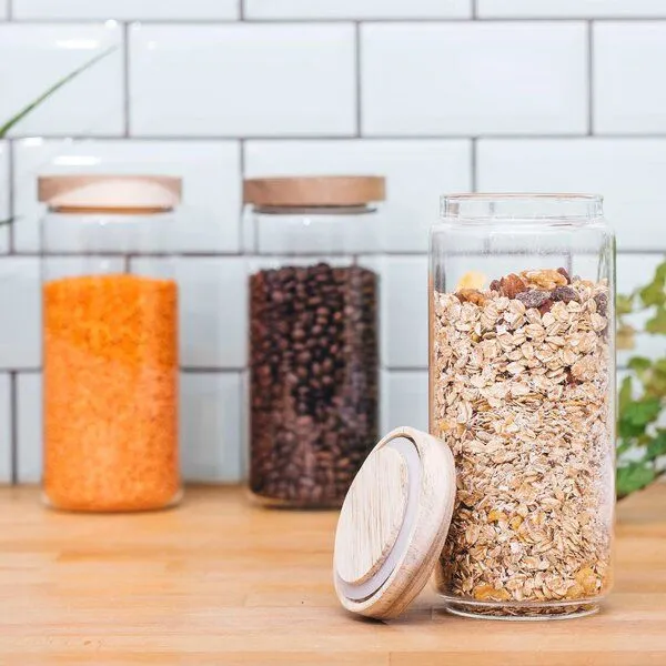 Econovo Econovo Vorratsgläser mit Holzdecke | 1000ml (Set 3-tlg.) | Kollektion Rund – Produktbild 2 von 4