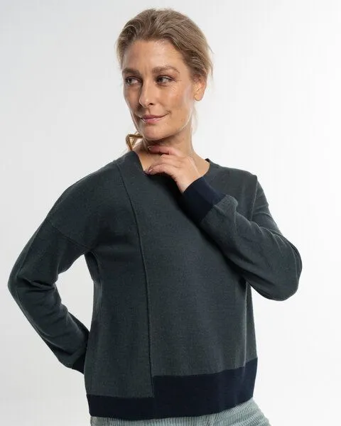 Alma & Lovis Alma & Lovis Feiner Strickpulli aus softem Bio-Baumwoll-/Woll-Mix | Cot-Wool Pullover, Blackgreen (dunkelgrün), – Produktbild 4 von 4