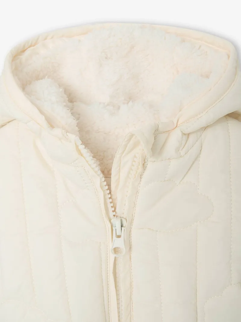 Vertbaudet Baby Winteroverall mit Wolken-Steppung und Kapuze, Wollweiß, – Produktbild 3 von 4