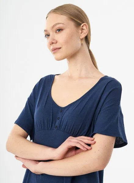 ORGANICATION ORGANICATION Jerseykleid aus Bio-Baumwolle und Leinen, Navy, – Produktbild 4 von 4