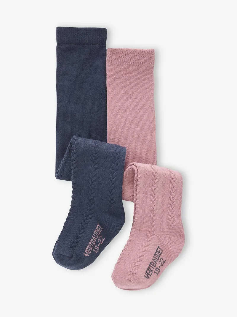 Vertbaudet 2er-Pack Mädchen Baby Strumpfhosen Ajourstrick, Marine, – Produktbild 1 von 2
