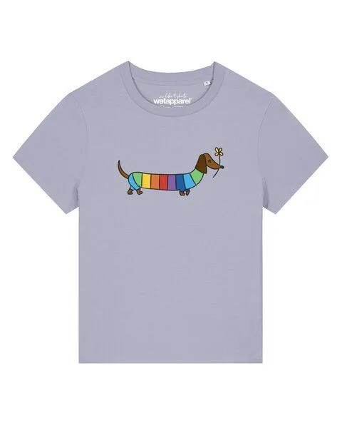 watapparel watapparel T-Shirt Frauen Regenbogen Dackel, Lavender, – Produktbild 1 von 2