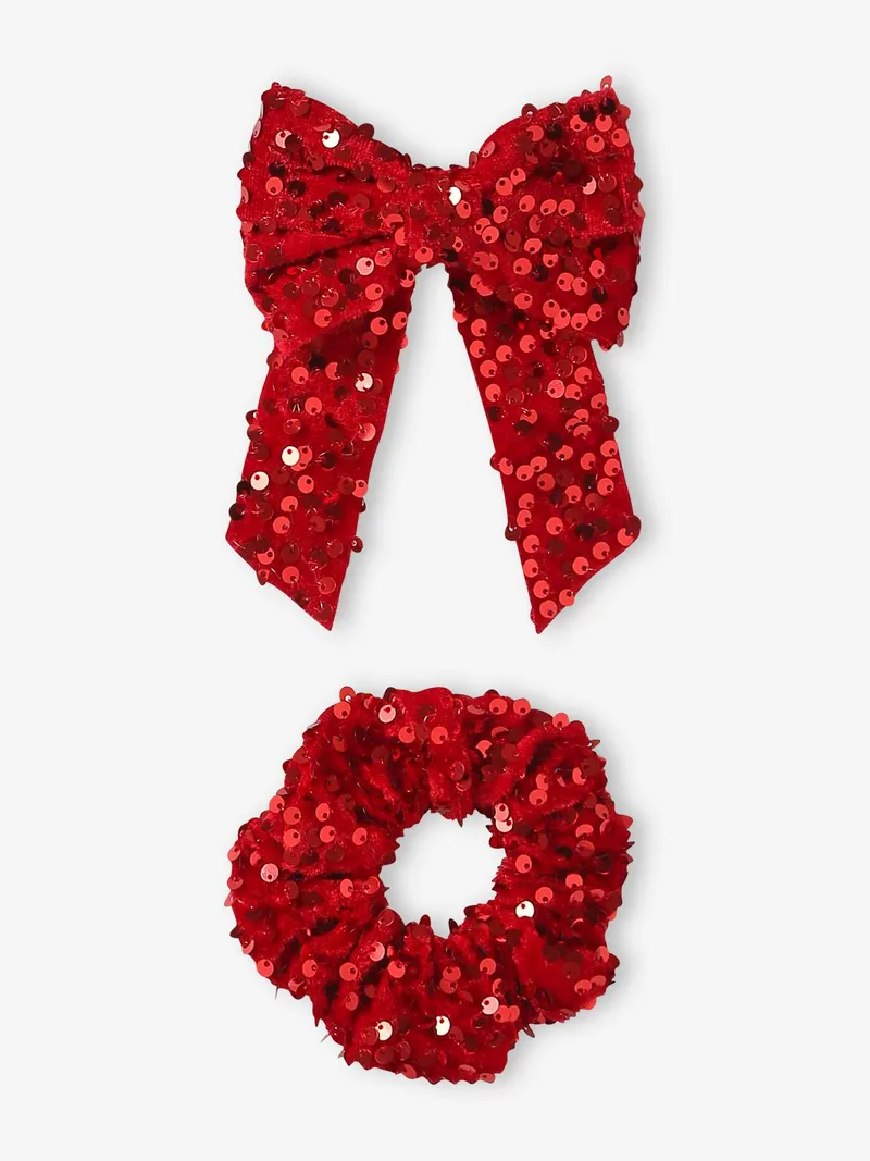 Vertbaudet Haarspange und Scrunchie mit Pailletten Mädchen, Rot, – Produktbild 1 von 3
