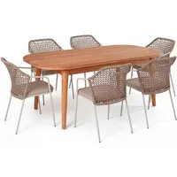 Gartenmöbel-Set "Madera & Burano" 7-tlg. 1 Tisch 180/240 x 100 cm, 6 Sessel, teak/sand – Produktbild 1 von 1