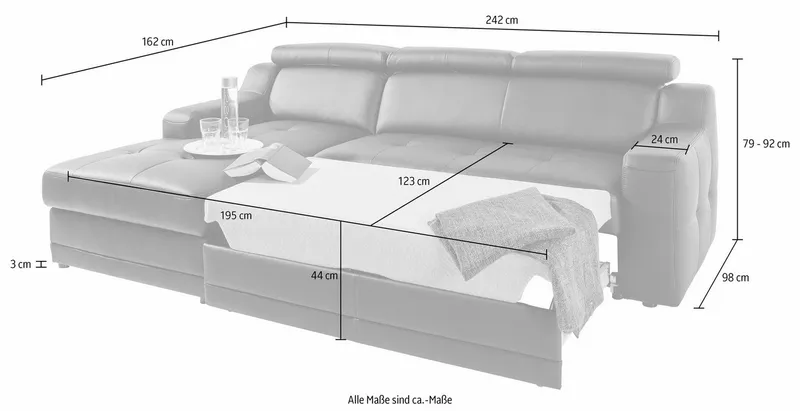 exxpo - sofa fashion Ecksofa Lotos, bequem & funktionell, Federkern, Kopfteilverstellung, L-Form, mit Kopf- bzw. Rückenverstellung, wahlweise mit Bettfunktion, Weiß, – Produktbild 4 von 5