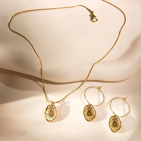 ELEKTROPULLI ELEKTROPULLI Kette 1mm schmal mit BOHO Anhänger, Set mit Ohrringen, Silber, – Produktbild 1 von 7