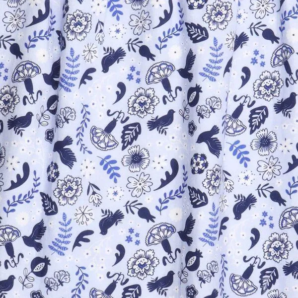 Walkiddy Walkiddy Kleinkinder Bluse GOTS-zertifiziert aus Bio-Baumwolle blau mit Vogel-und-Blumen-Muster, Blau, – Produktbild 3 von 3