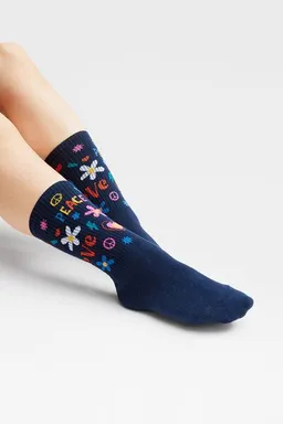 Natural Vibes Natural Vibes Peace & Love Hippie Socken Bio GOTS | Blaue Tennissocken | Bunte Socken | Herren Damen Socken – Produktbild 1 von 1