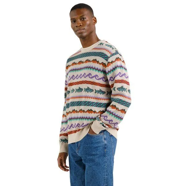 Dedicated DEDICATED Herren Strickpullover Mora Fair Isle, Oat white rainy day (weiß), – Produktbild 3 von 4