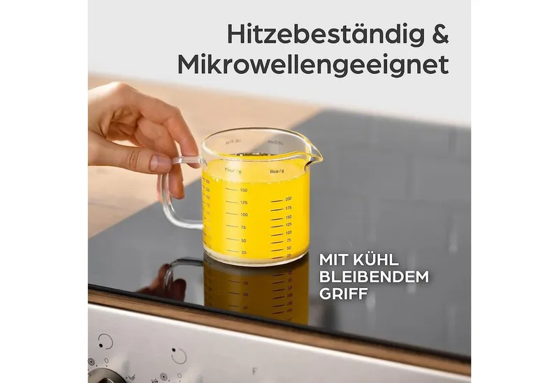 Praknu Messbecher Glas Messbecher mit Ausguss - 50ml, 125ml, 250ml - Präzise Skala, Weiß, – Produktbild 3 von 5