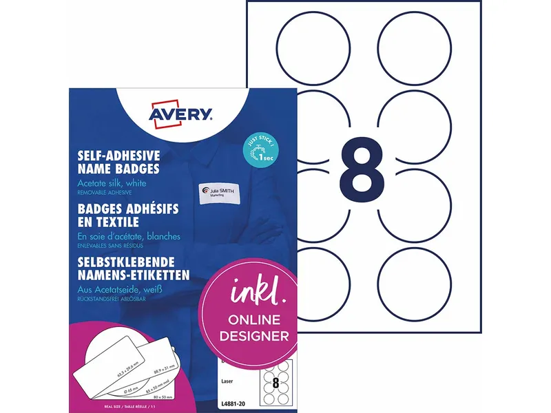 Avery Zweckform Avery Zweckform Selbstklebende Namens-Etiketten Laser "L4881" 160 Stk. rund 65mm, Weiß, – Produktbild 1 von 1