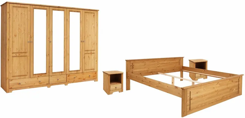 OTTO home Schlafzimmer-Set Hugo, (Set, 4-tlg), Bett 180x200 cm, 5-trg Kleiderschrank und 2 Nachttische, Beige, – Produktbild 3 von 5
