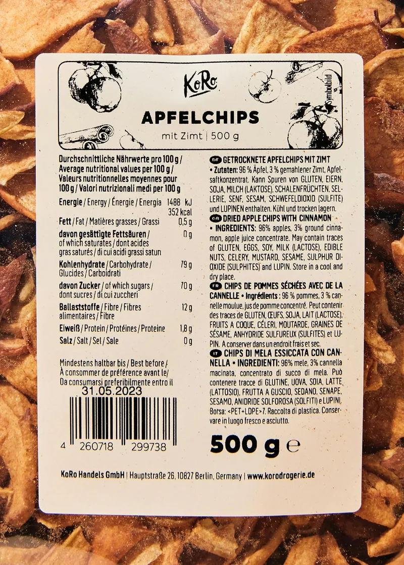 KoRo Apfelchips mit Zimt 500 g – Produktbild 3 von 5