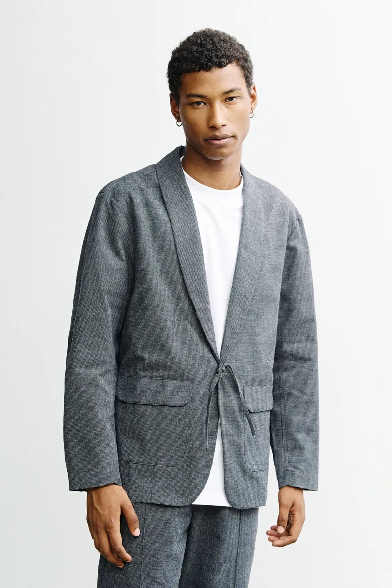 Rotholz Rotholz Herren vegan Kimono-Blazer Grau Meliert, Grau, – Produktbild 2 von 2