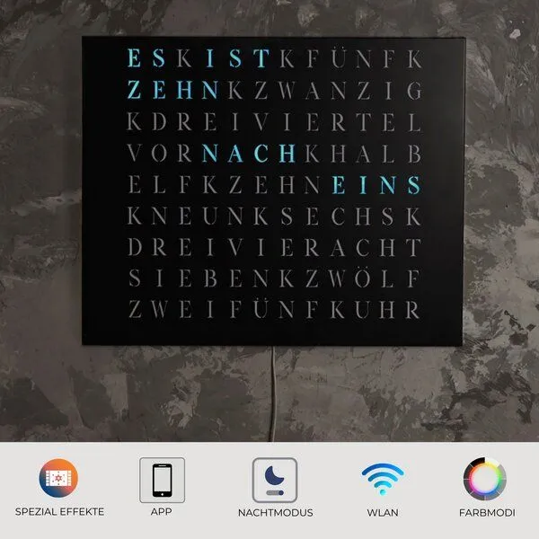 build-yours build-yours WordClock Jupiter Edelstahl gelasert in Schwarz – Produktbild 2 von 4