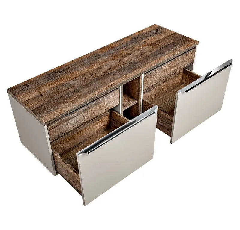 Lomadox Waschbeckenschrank PUEBLA-56-TAUPE taupe mit Vintage Oak 140,4/48,5/46 cm, Beige|braun, – Produktbild 2 von 4