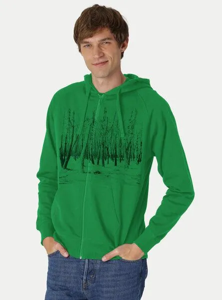 Peaces.bio - handbedruckte Biomode Peaces.bio - handbedruckte Biomode Herren Zip-Hoodie Woodland, Grün, – Produktbild 2 von 2