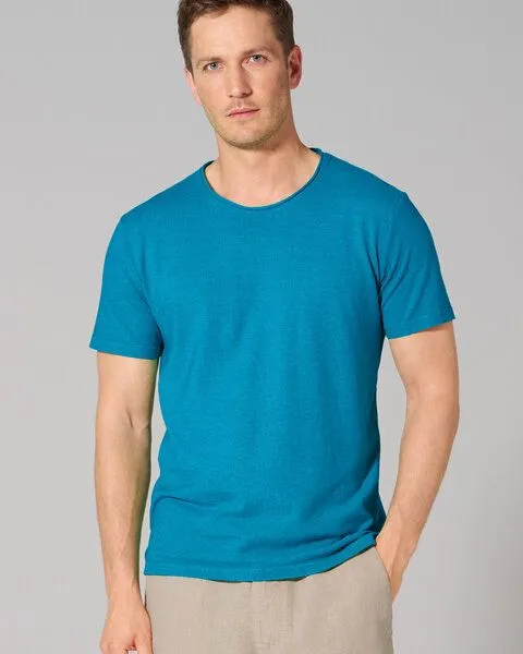 HempAge HempAge T-Shirt mit Rollsaum 56% Biobaumwolle, 44% Hanf, Azure (blau), – Produktbild 1 von 4