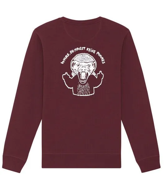 päfjes päfjes Pommes / Honigdachs liebt Pommes Frites - Fair Wear Unisex Sweater - 280, Bordeaux (rot), – Produktbild 4 von 4