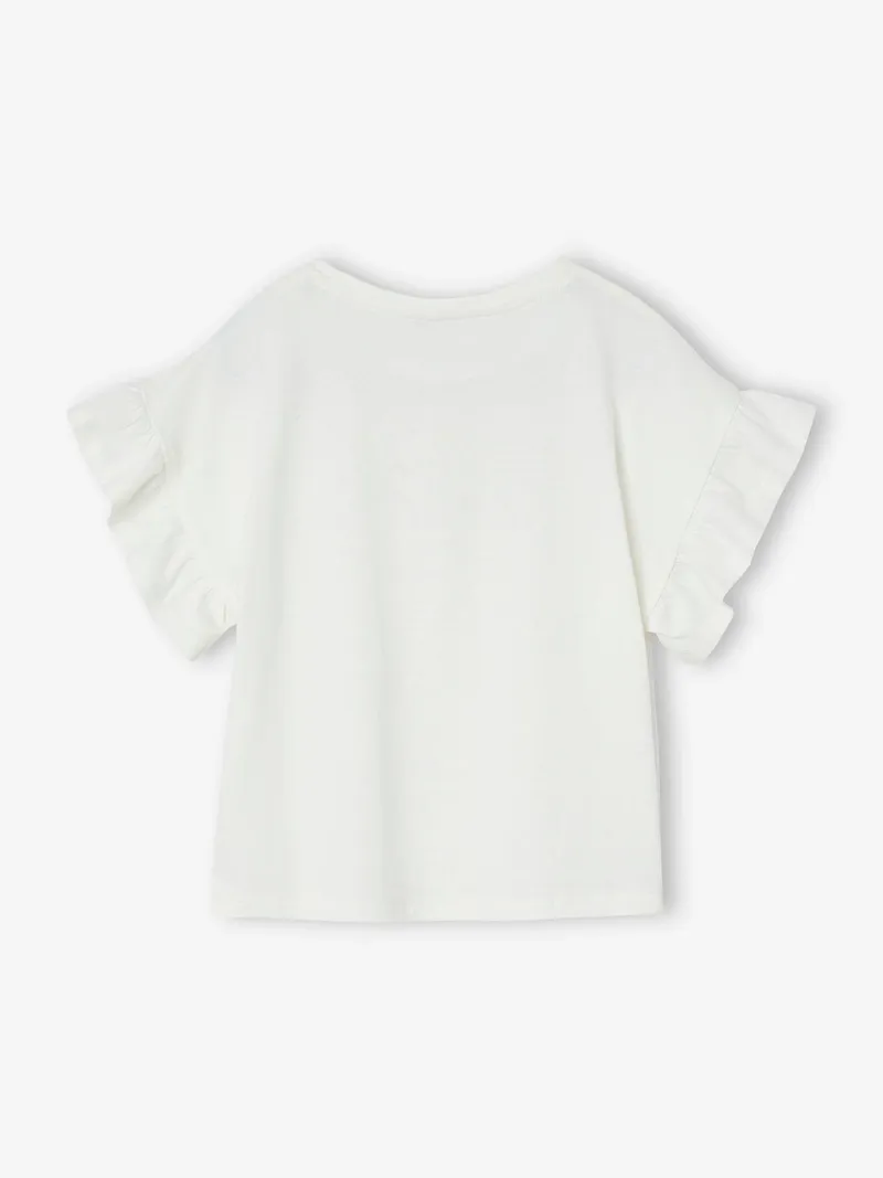 Vertbaudet Festliches Mädchen T-Shirt mit Reliefblume und Glitzerschrift, Weiß, – Produktbild 2 von 3
