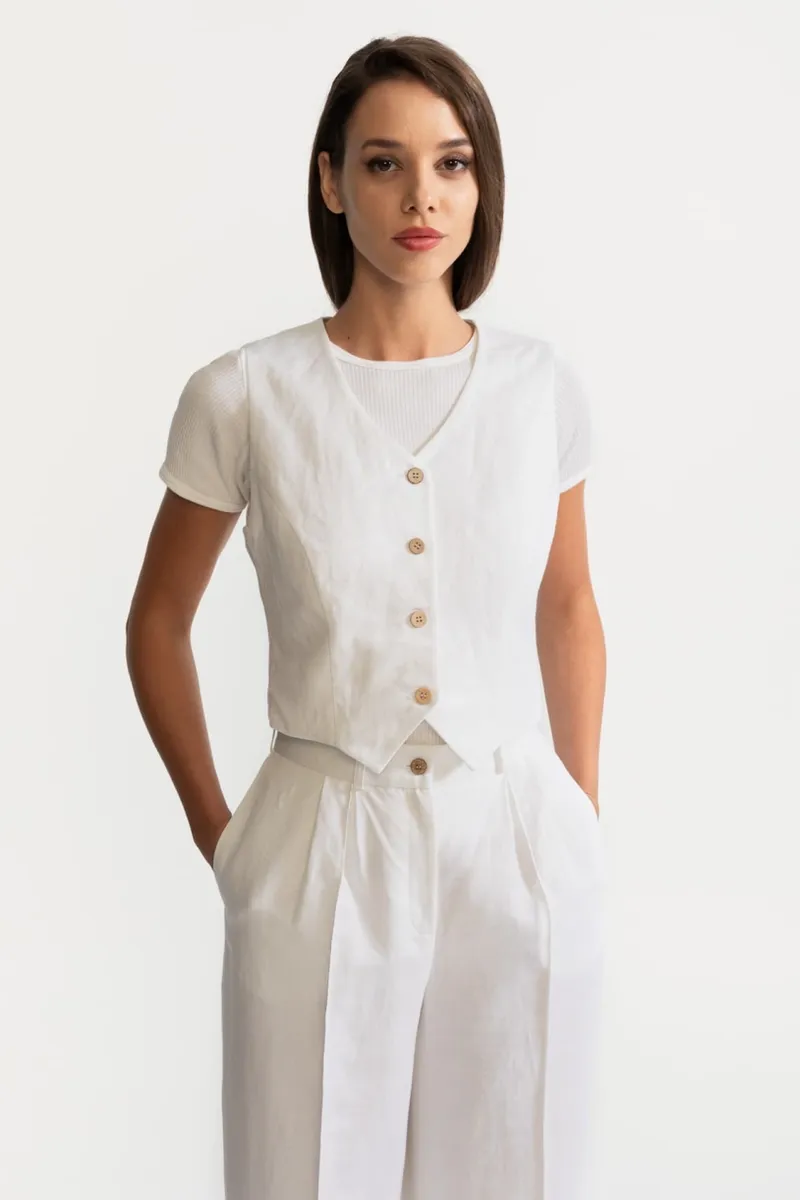 De IONESCU De IONESCU Damen vegan Weste Figa Leinen, Weiß, – Produktbild 2 von 2