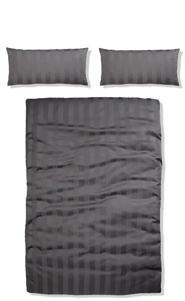 OTTO home Bettwäsche MALIA mit eingewebten Streifen, uni, Mako-Satin, 2 teilig, Bettwäsche aus 100% Baumwolle, Bettwäsche in Mako-Satin-Qualität, Grau, – Produktbild 2 von 6