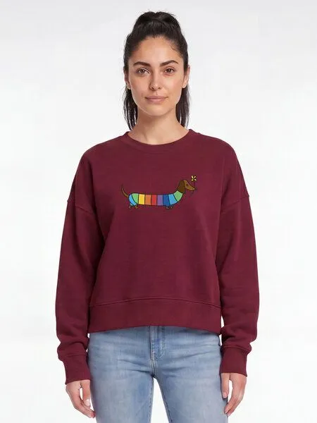 watapparel watapparel Sweatshirt Frauen Regenbogen Dackel, Burgundy, – Produktbild 2 von 2